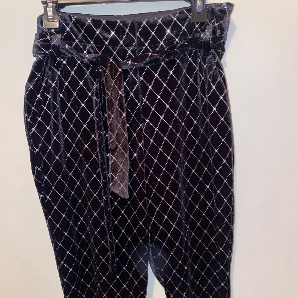 Velvet Pants with Glitter Details and Tie Belt